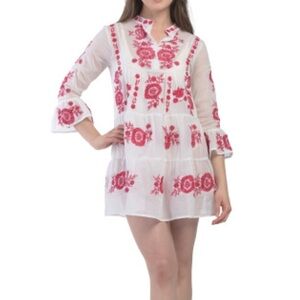 PQ Swim Embroidered Black White Sheer Cover Up Mini Dress XS/S NWT